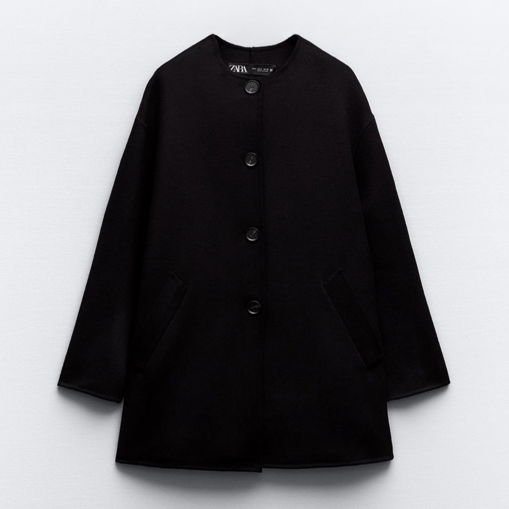 Zara Black Minimalist Button-Up Coat